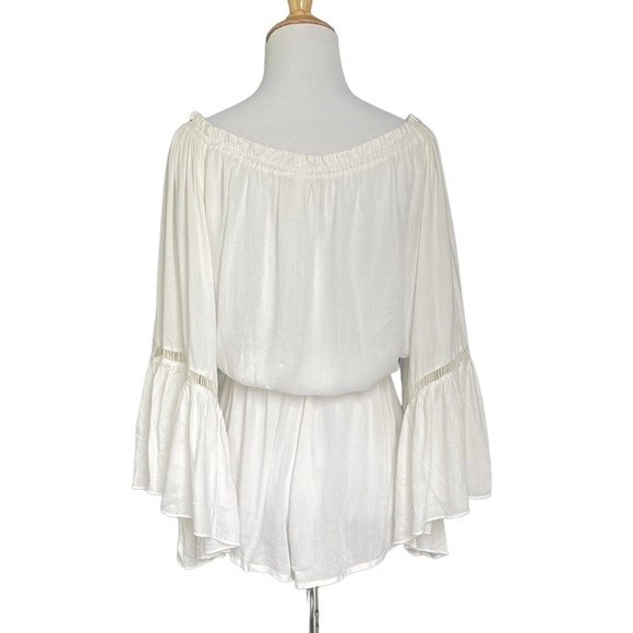 Elan off Shoulder Radder Ruffle Crochet Trim Romper - Picture 2 of 4